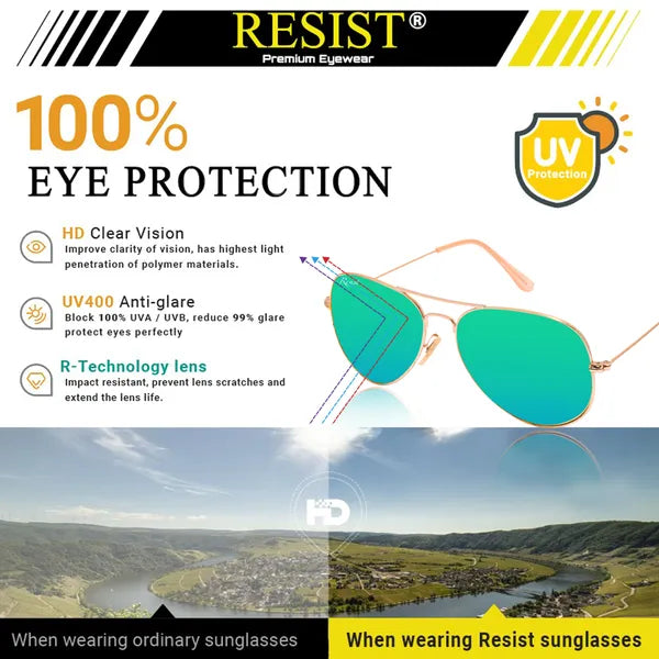 UV Protected Gold Green Reflector Aviator Sunglasses for Men and Women- FunkyTradition