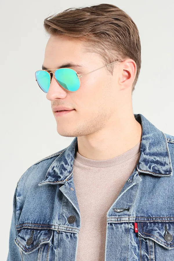UV Protected Gold Green Reflector Aviator Sunglasses for Men and Women- FunkyTradition