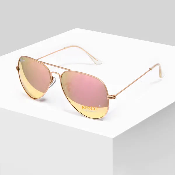UV Protected Gold Pink Reflector Aviator Sunglasses for Men and Women- FunkyTradition