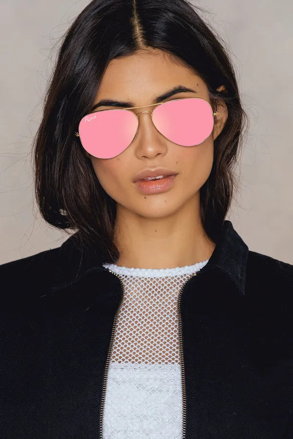 UV Protected Gold Pink Reflector Aviator Sunglasses for Men and Women- FunkyTradition