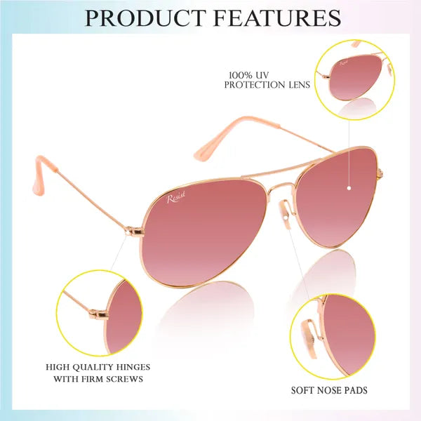UV Protected Gold Pink Reflector Aviator Sunglasses for Men and Women- FunkyTradition