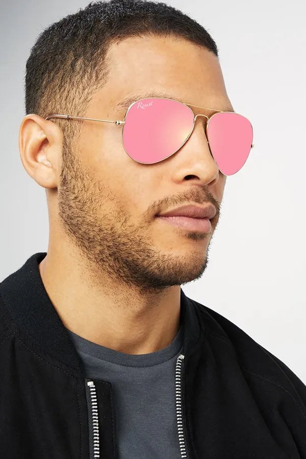 UV Protected Gold Pink Reflector Aviator Sunglasses for Men and Women- FunkyTradition
