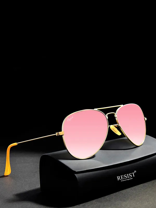 UV Protected Gold Pink Reflector Aviator Sunglasses for Men and Women- FunkyTradition