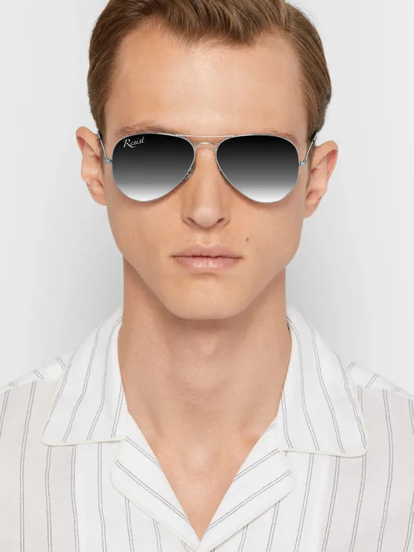 UV Protected Silver Black Gradient Aviator Sunglasses for Men and Women- FunkyTradition