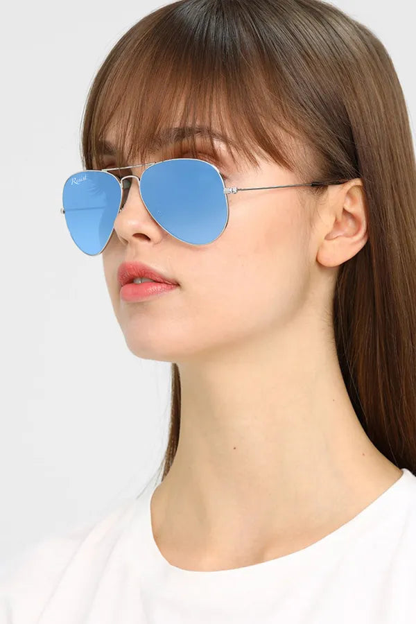 UV Protected Silver Blue Night Vision Aviator Sunglasses for Men and Women- FunkyTradition