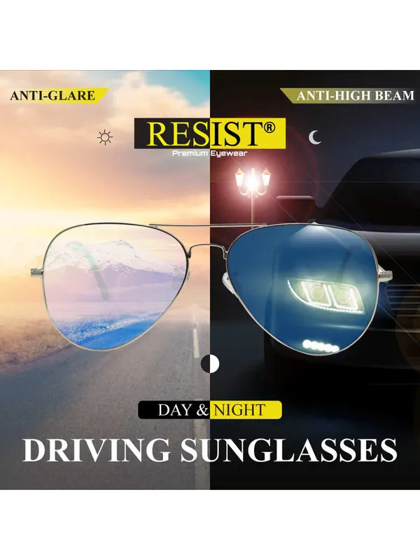 UV Protected Silver Blue Night Vision Aviator Sunglasses for Men and Women- FunkyTradition