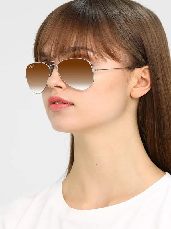 UV Protected Silver Brown Gradient Aviator Sunglasses for Men and Women- FunkyTradition