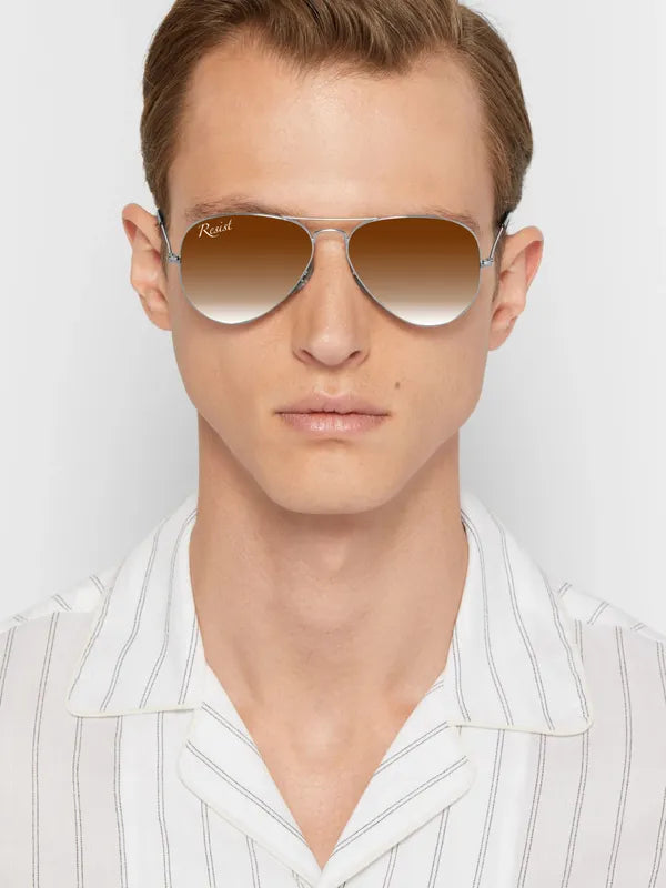 UV Protected Silver Brown Gradient Aviator Sunglasses for Men and Women- FunkyTradition