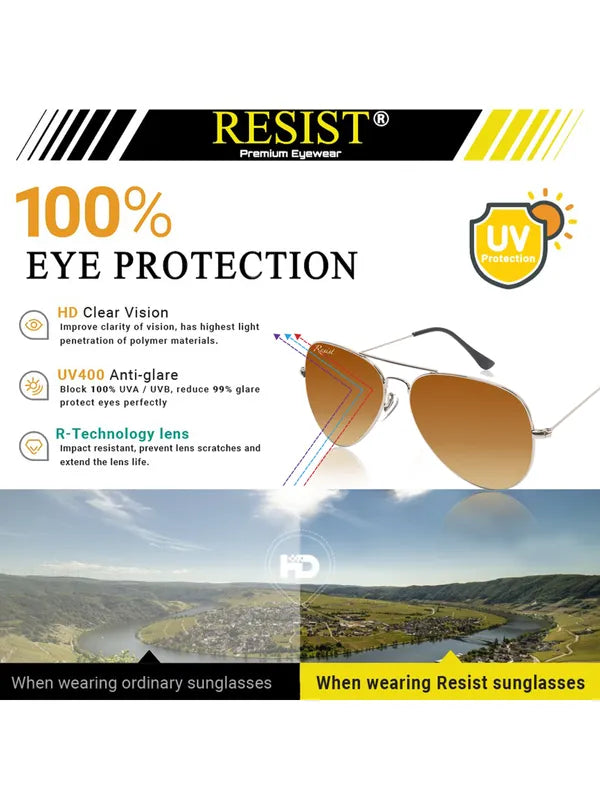 UV Protected Silver Brown Gradient Aviator Sunglasses for Men and Women- FunkyTradition