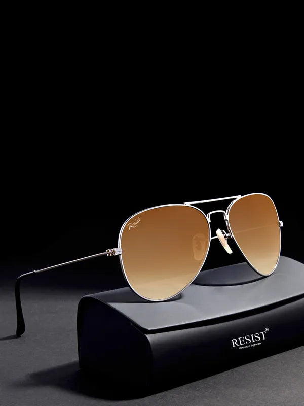 UV Protected Silver Brown Gradient Aviator Sunglasses for Men and Women- FunkyTradition