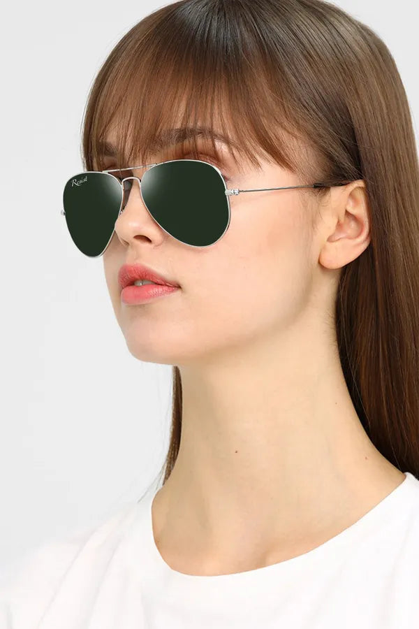 UV Protected Silver Green Aviator Sunglasses For Men & Women- FunkyTradition