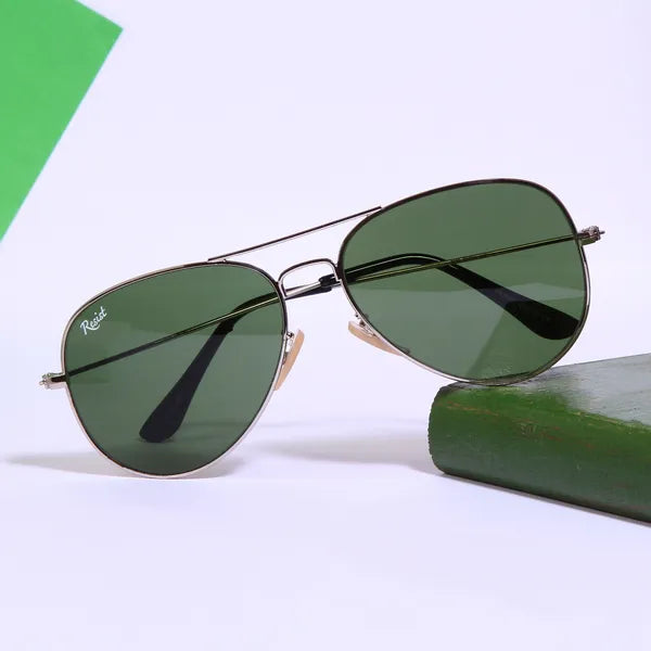 UV Protected Silver Green Aviator Sunglasses For Men & Women- FunkyTradition