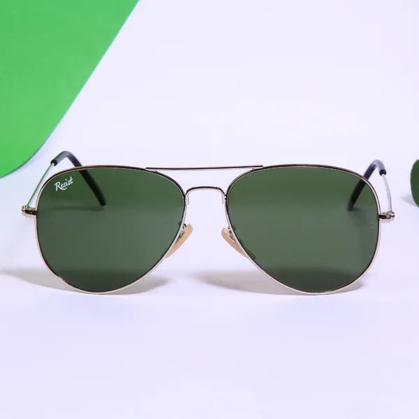 UV Protected Silver Green Aviator Sunglasses For Men & Women- FunkyTradition