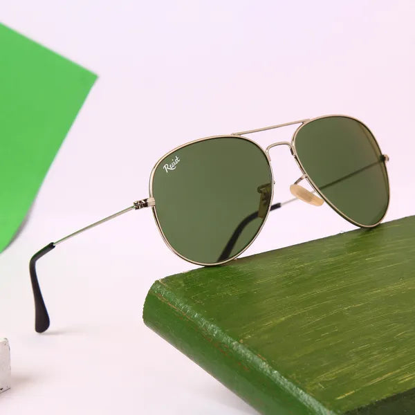 UV Protected Silver Green Aviator Sunglasses For Men & Women- FunkyTradition