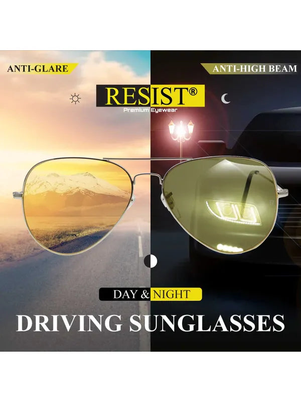 UV Protected Silver Yellow Night Vision Aviator Sunglasses for Men and Women- FunkyTradition