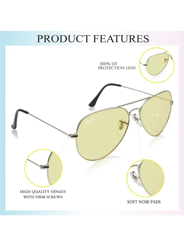 UV Protected Silver Yellow Night Vision Aviator Sunglasses for Men and Women- FunkyTradition