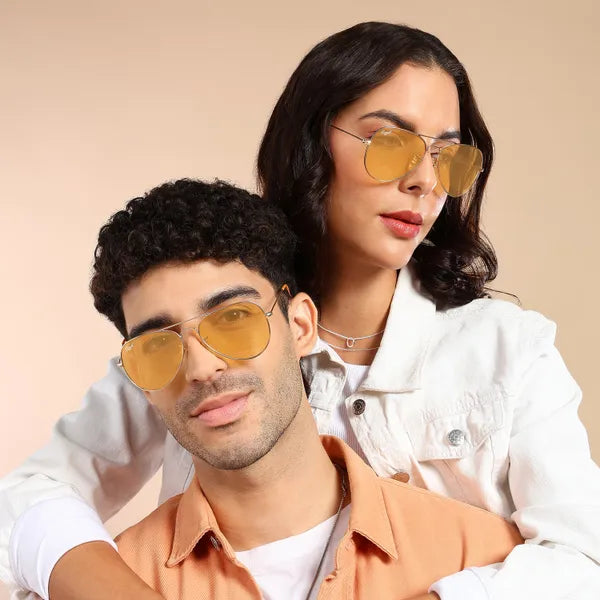 UV Protected Silver Yellow Night Vision Aviator Sunglasses for Men and Women- FunkyTradition