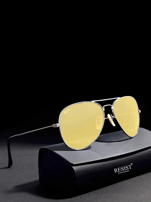 UV Protected Silver Yellow Night Vision Aviator Sunglasses for Men and Women- FunkyTradition