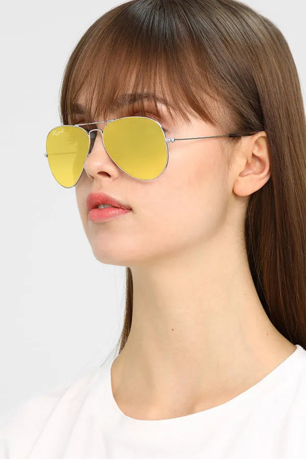 UV Protected Silver Yellow Night Vision Aviator Sunglasses for Men and Women- FunkyTradition