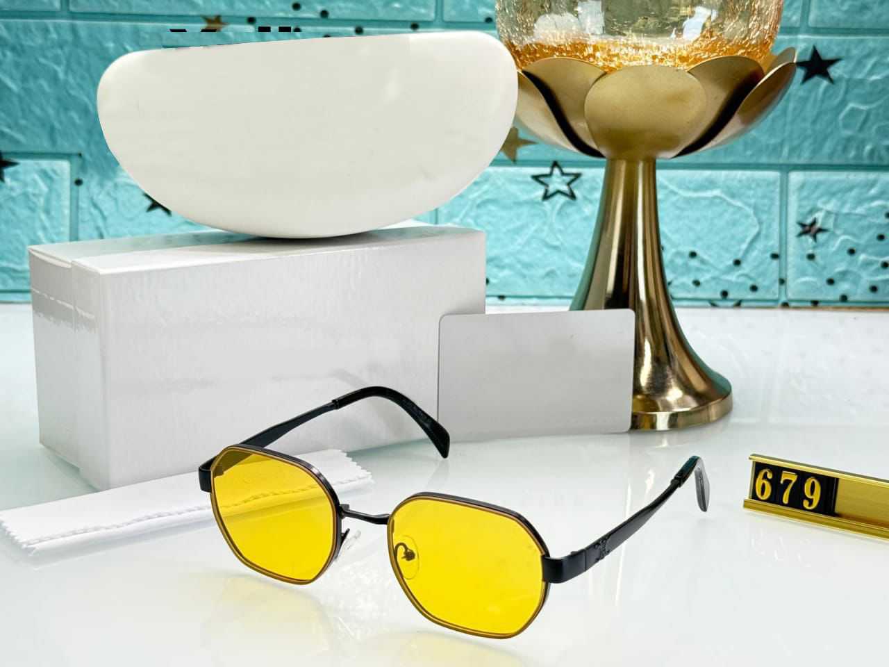 Bold Yellow Lens Hexagonal Sunglasses - Matte Black Frame | FunkyTradition