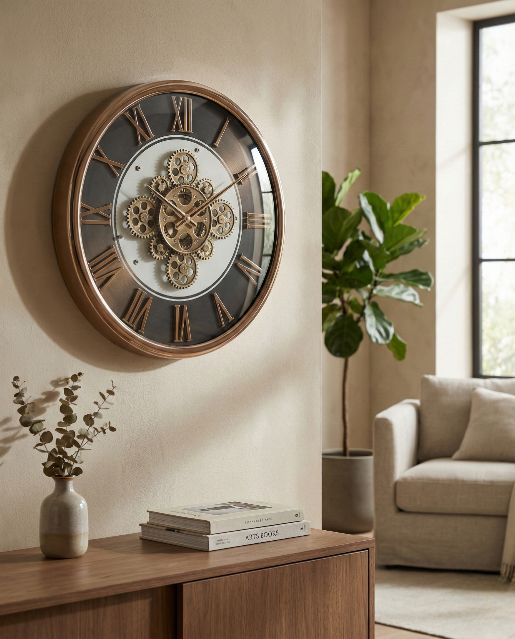 Vintage bronze skeleton gear wall clock 14x14 inch