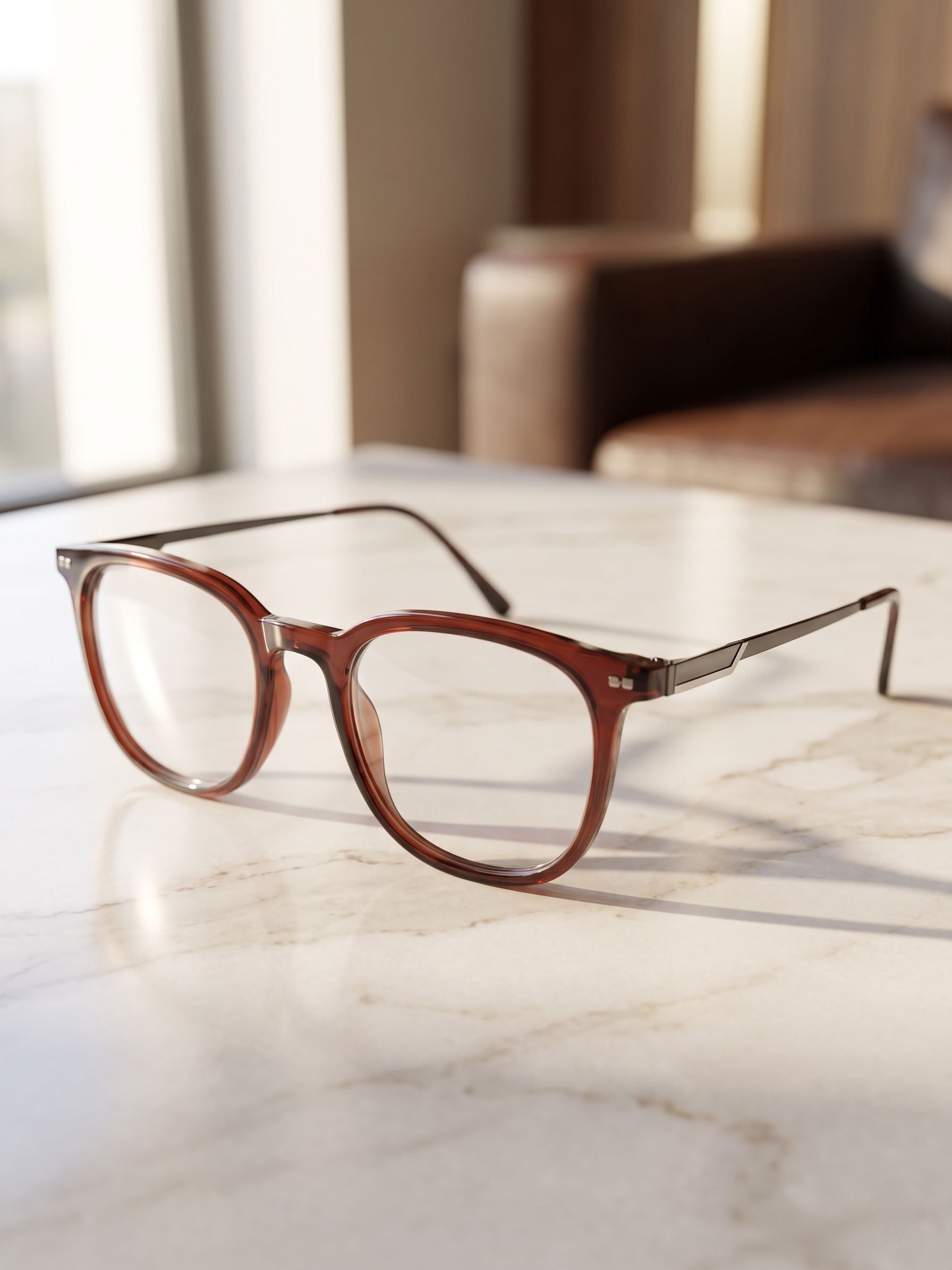 Vintage brown transparent eyeglasses lifestyle display