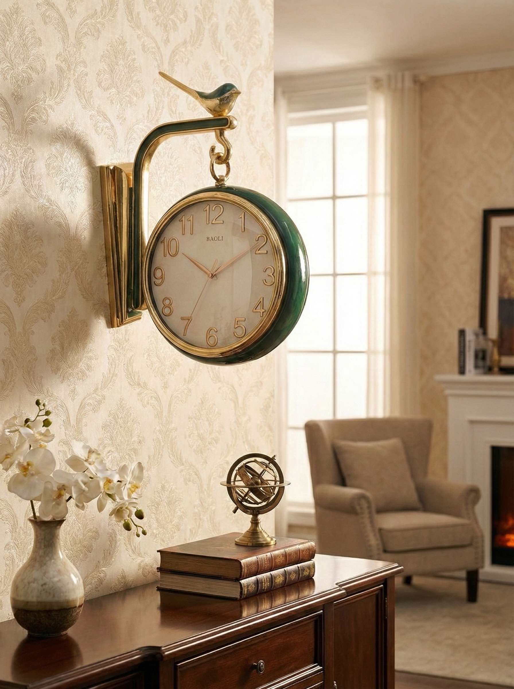 Vintage dual sided wall clock for living room decor