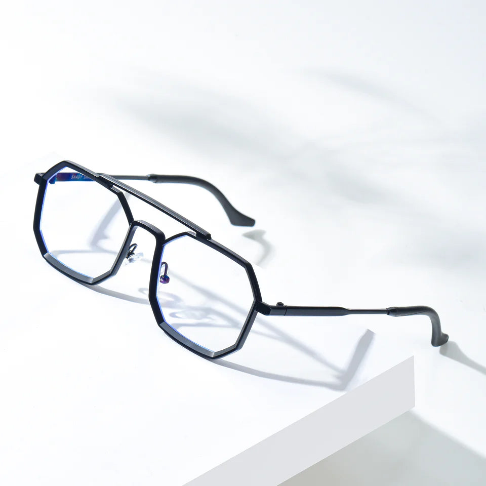 Modern Geometric Metal Frame Glasses – Stylish Hexagonal Eyewear for Men & Women