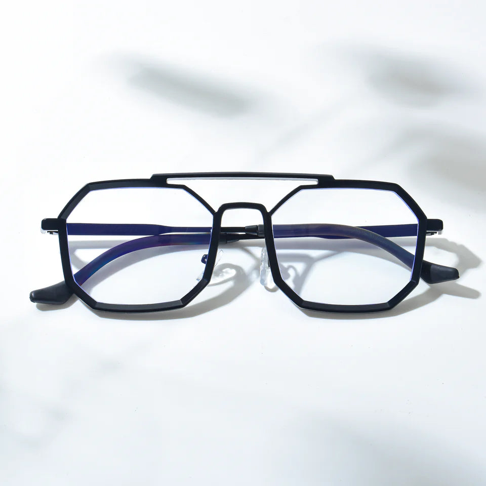 Modern Geometric Metal Frame Glasses – Stylish Hexagonal Eyewear for Men & Women
