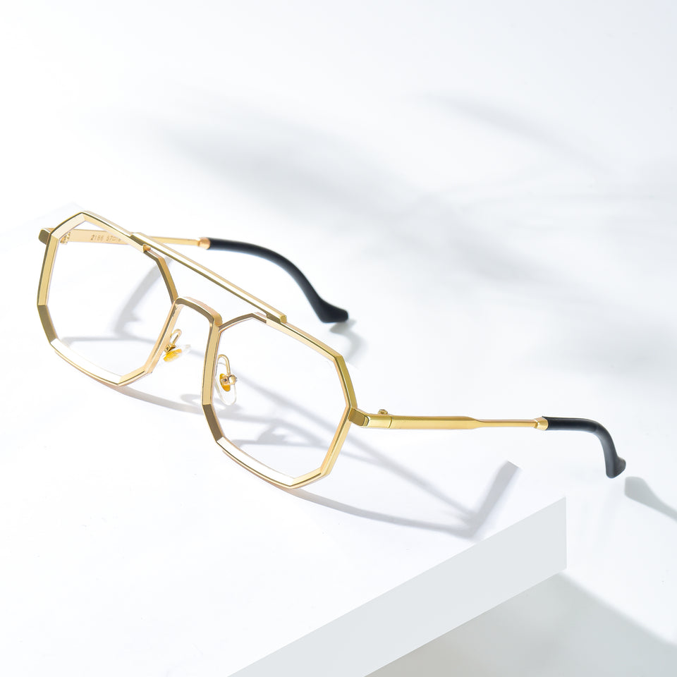 Modern Geometric Metal Frame Glasses – Stylish Hexagonal Eyewear for Men & Women