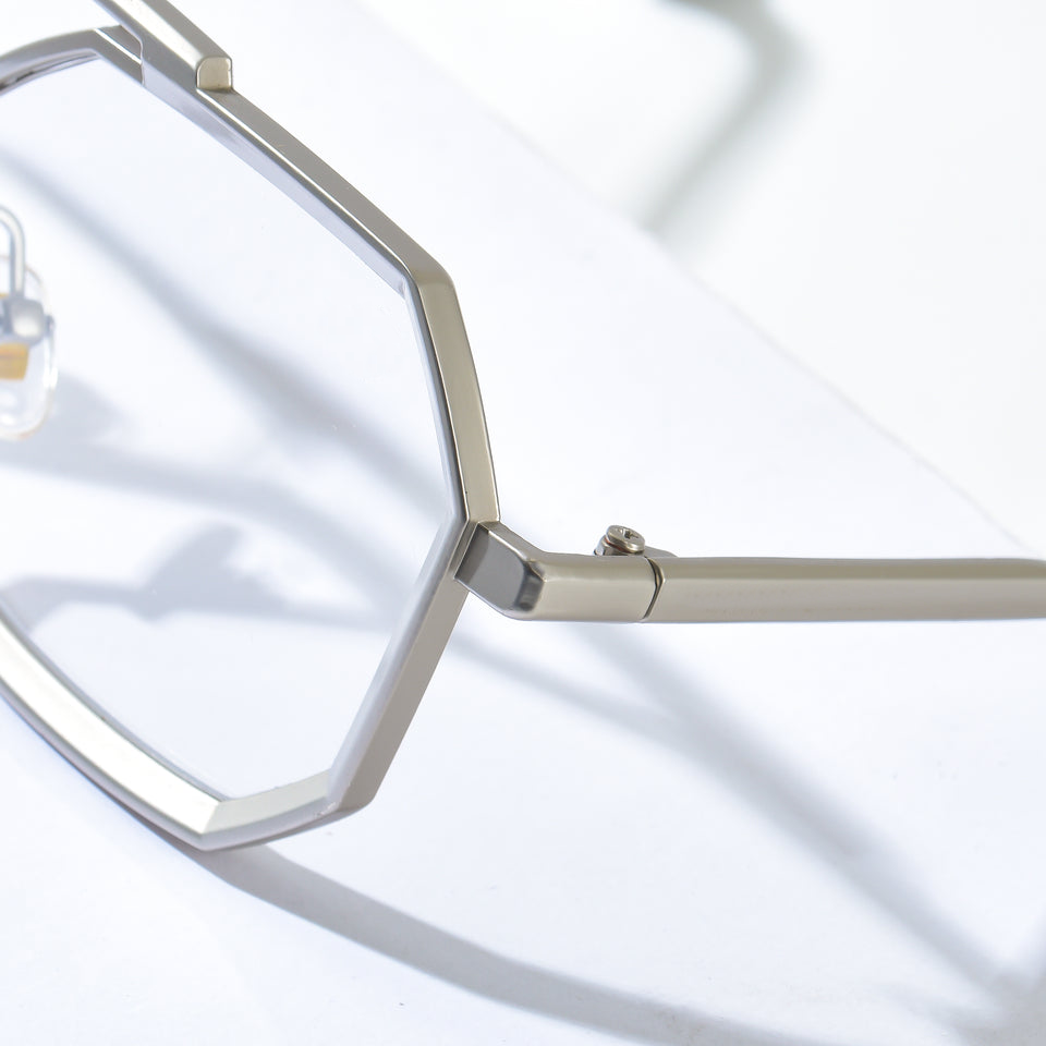 Modern Geometric Metal Frame Glasses – Stylish Hexagonal Eyewear for Men & Women