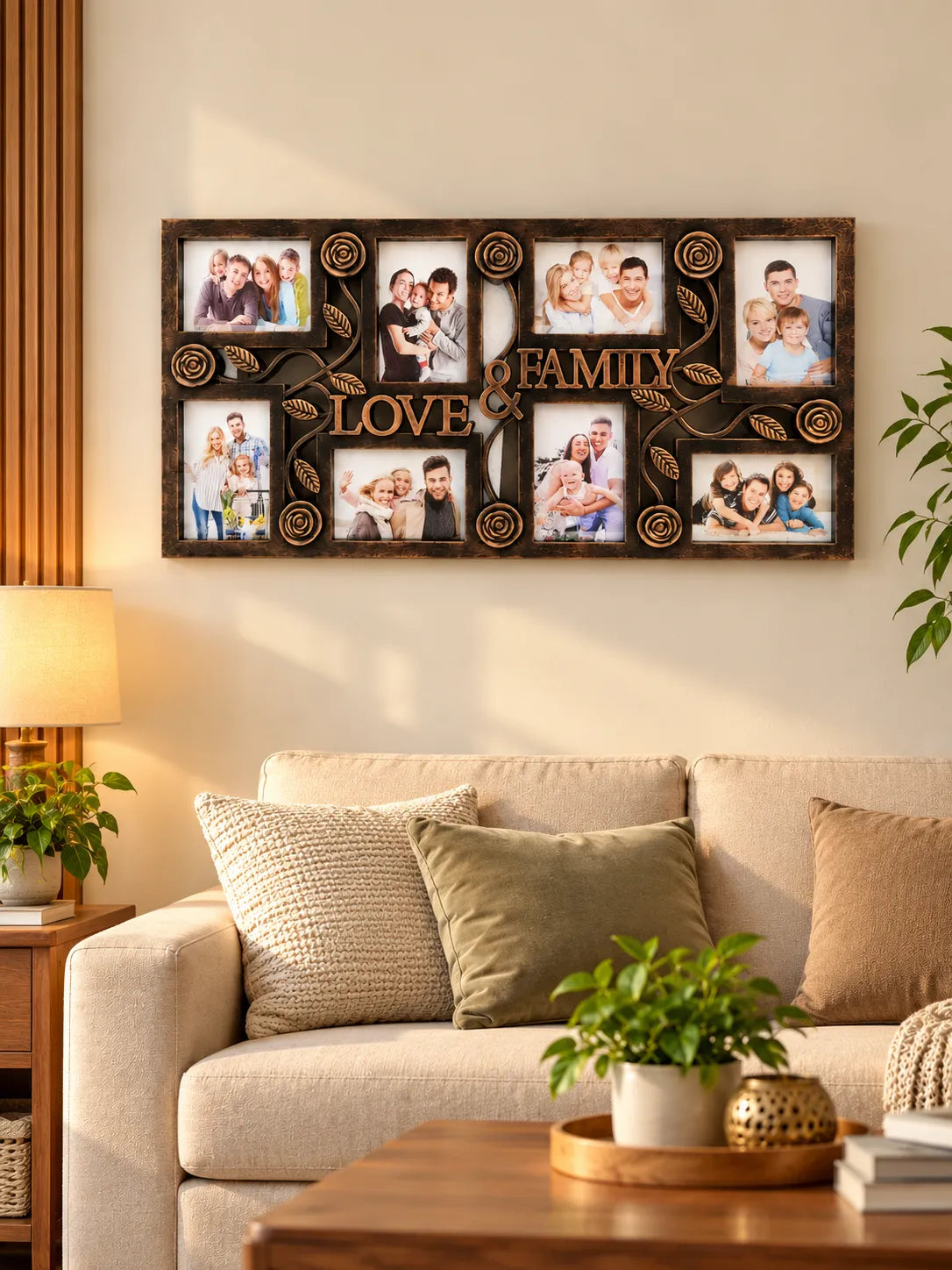 Antique Bronze Love & Family Photo Frame – Multi-Photo Wall Frame | 70 × 34 cm