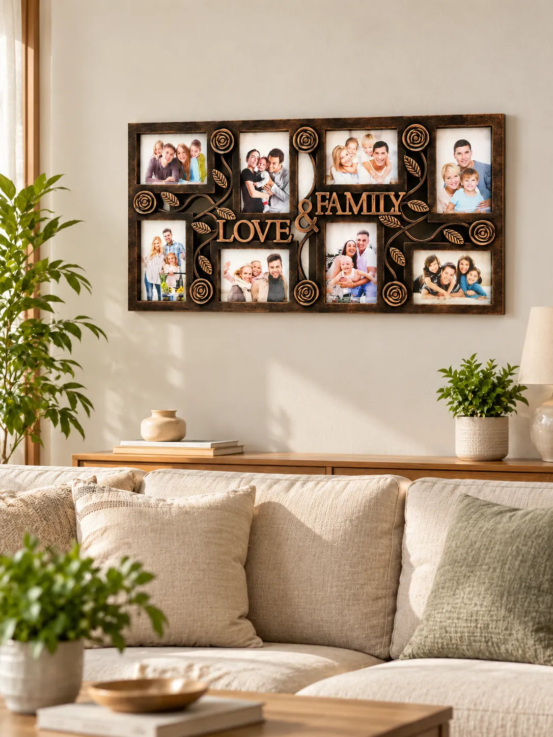 Antique Bronze Love & Family Photo Frame – Multi-Photo Wall Frame | 70 × 34 cm