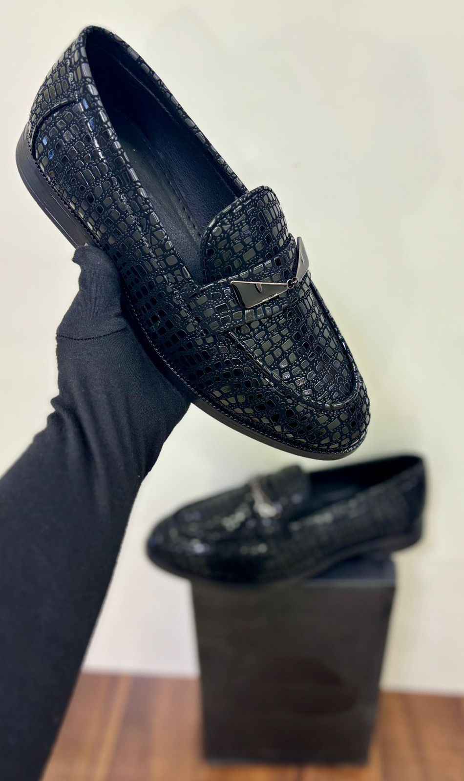 Crocodile Pattern Embossed Leather Moccasins with Buckle Design Shoes for Men by FunkyTradition