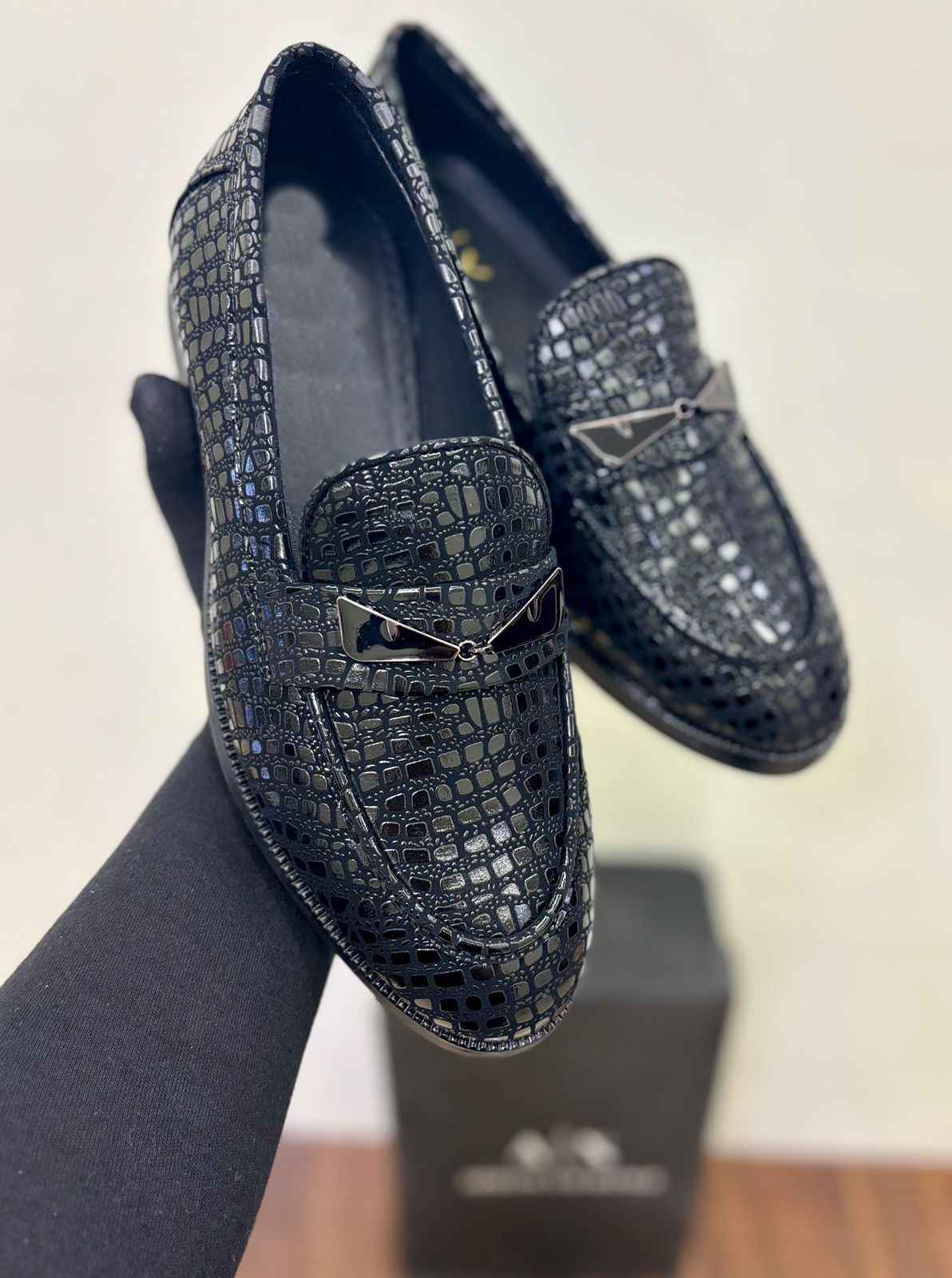 Crocodile Pattern Embossed Leather Moccasins with Buckle Design Shoes for Men by FunkyTradition