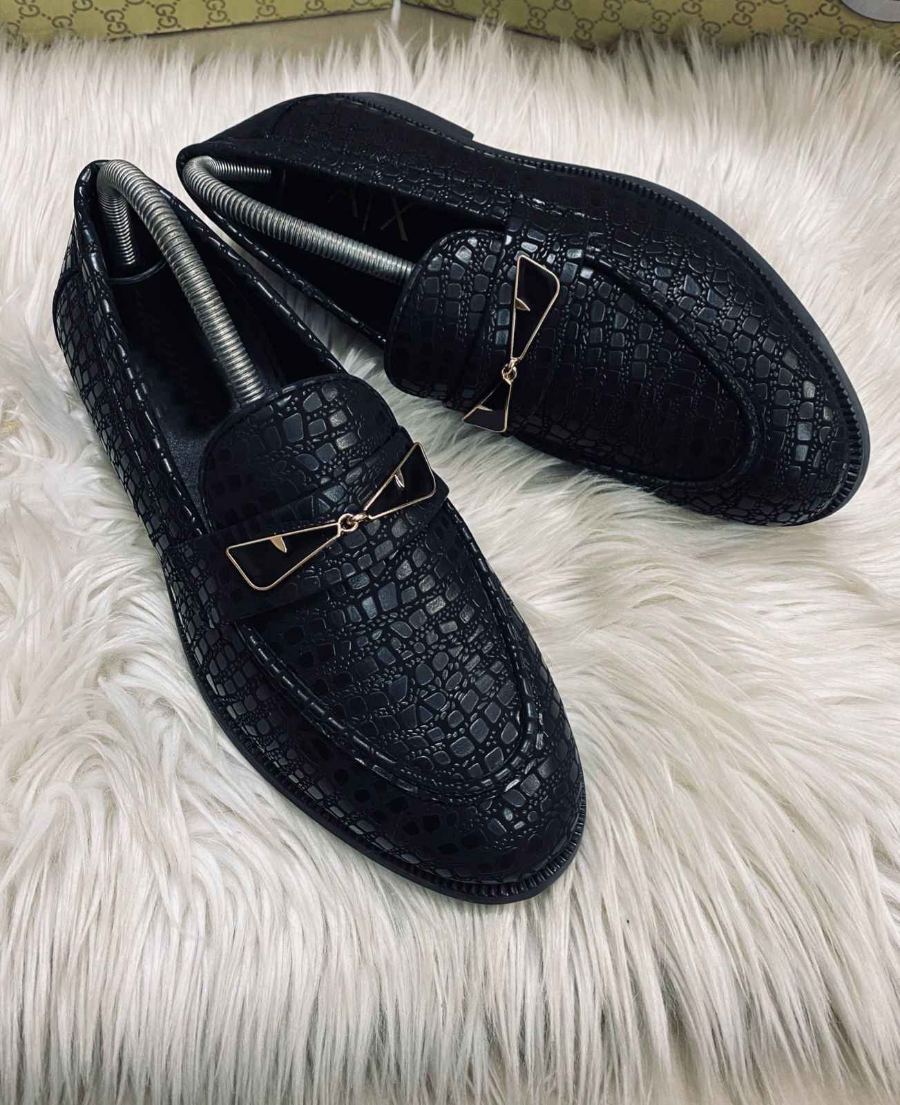 Crocodile Pattern Embossed Leather Moccasins with Buckle Design Shoes for Men by FunkyTradition