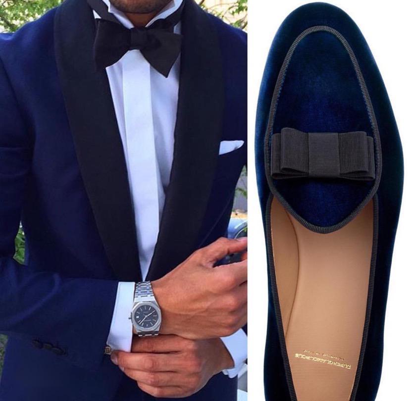 Superglamourous Velvet Bow Moccasins Men Suede Shoes Fashion Business And Partywear Loafer -FunkyTradition