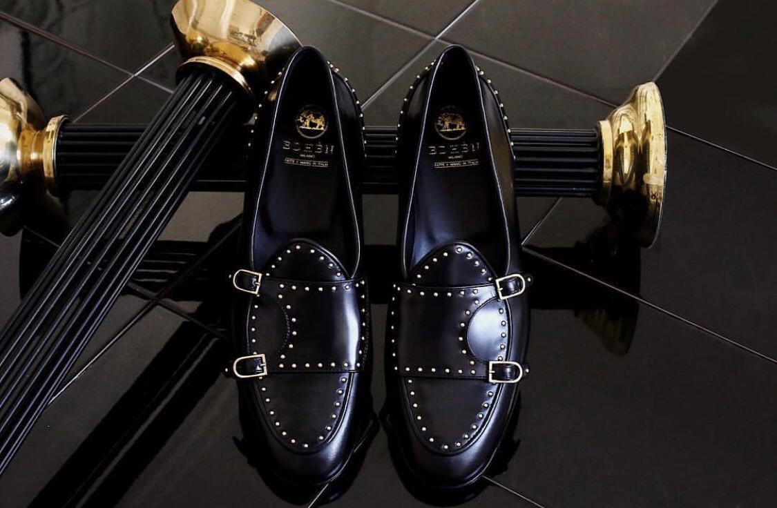 Stylish Stud Monk Men Suede Shoes For Business And Partywear Leather Slip On Loafer Black-FunkyTradition