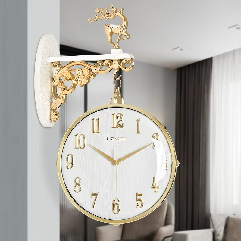 White Dual-Sided Hanging Wall Clock – Crackle Texture