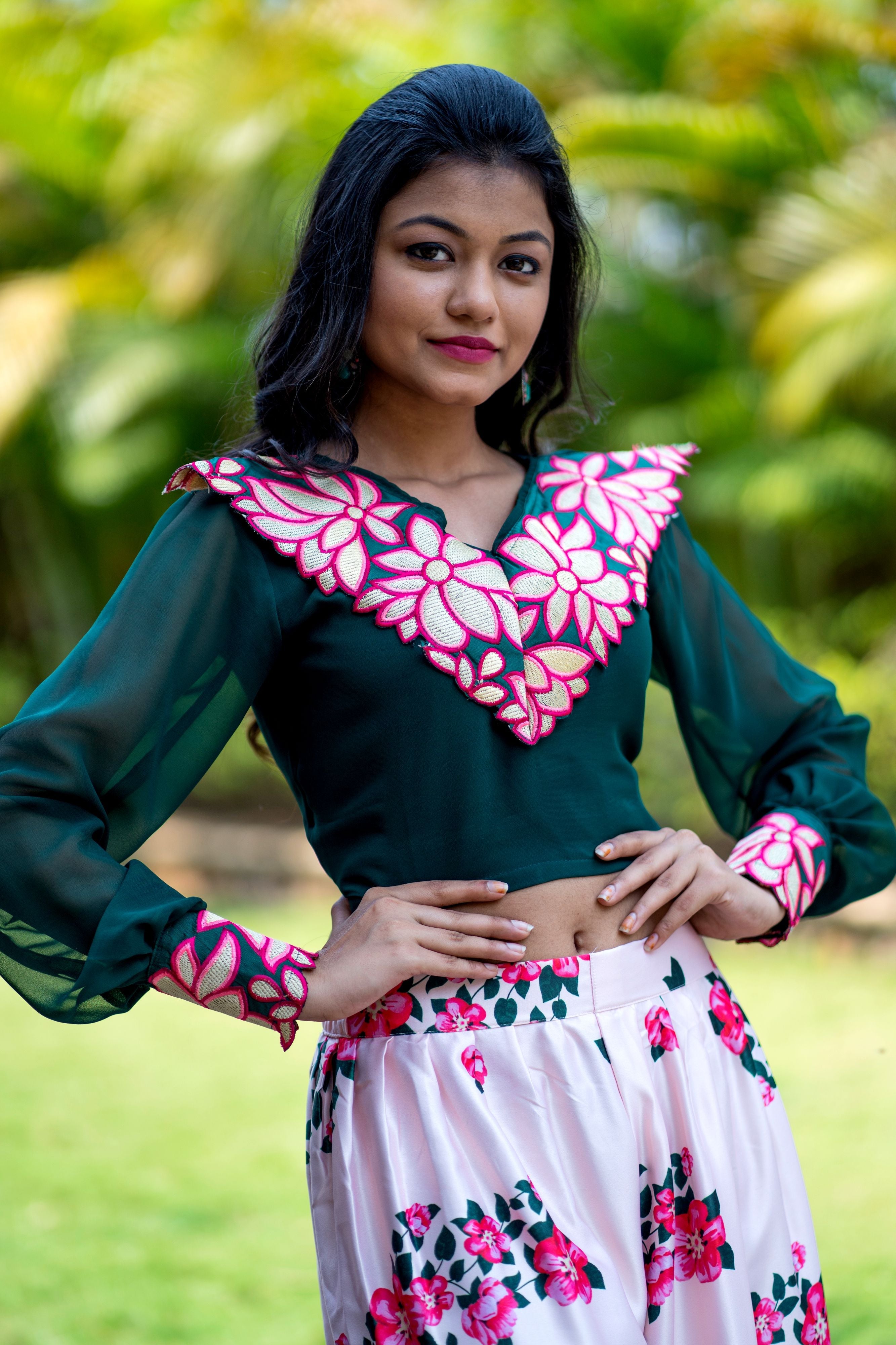 Women Embroidered Designer Top With Floral Printed Palazzo For Party and Office Wear- Adiba Fashion