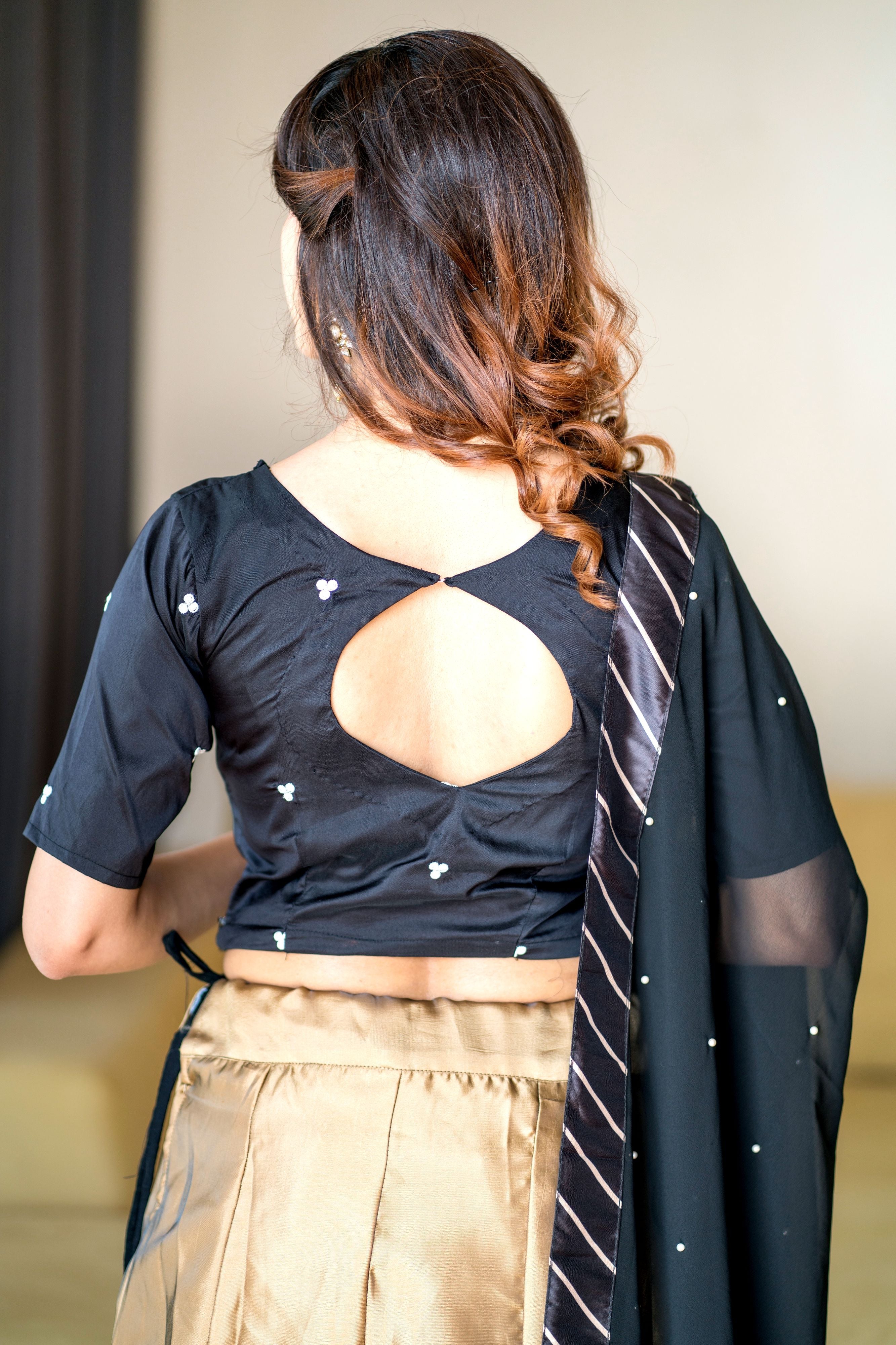 Women Gold Black Lehenga Choli With Moti Work Dupatta- Adiba Fashion