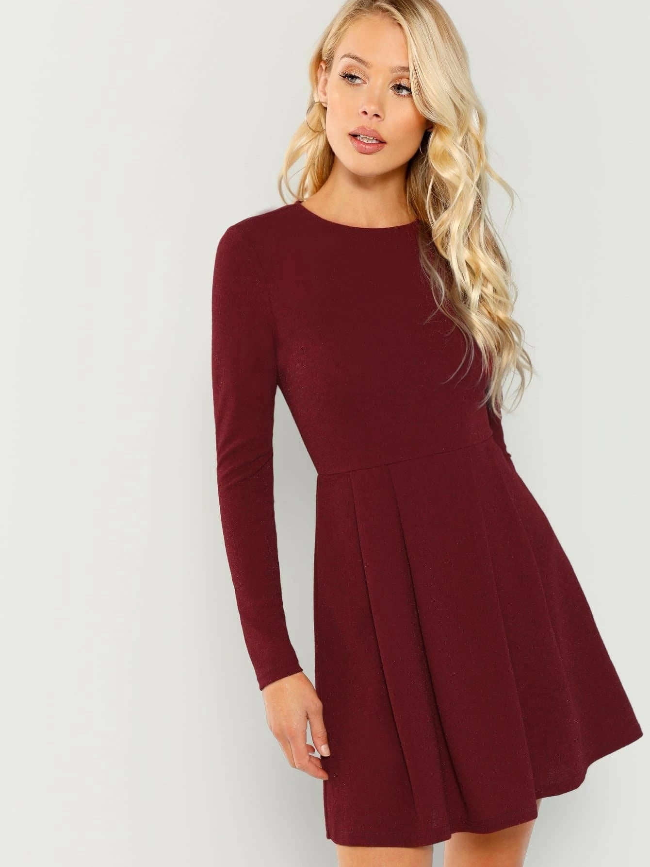 Women Knee Length Solid Fit and Flare Skater Dress- FunkyTradition