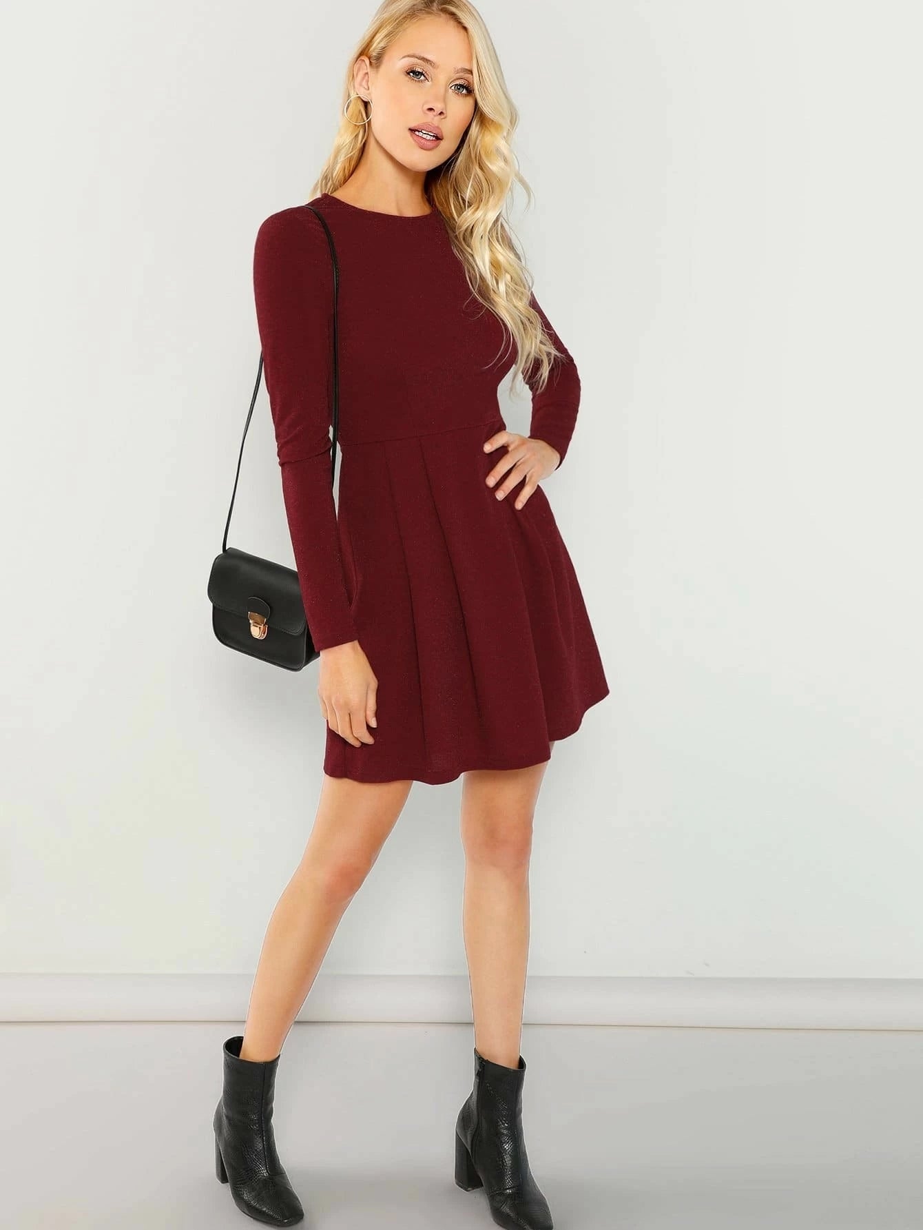 Women Knee Length Solid Fit and Flare Skater Dress- FunkyTradition