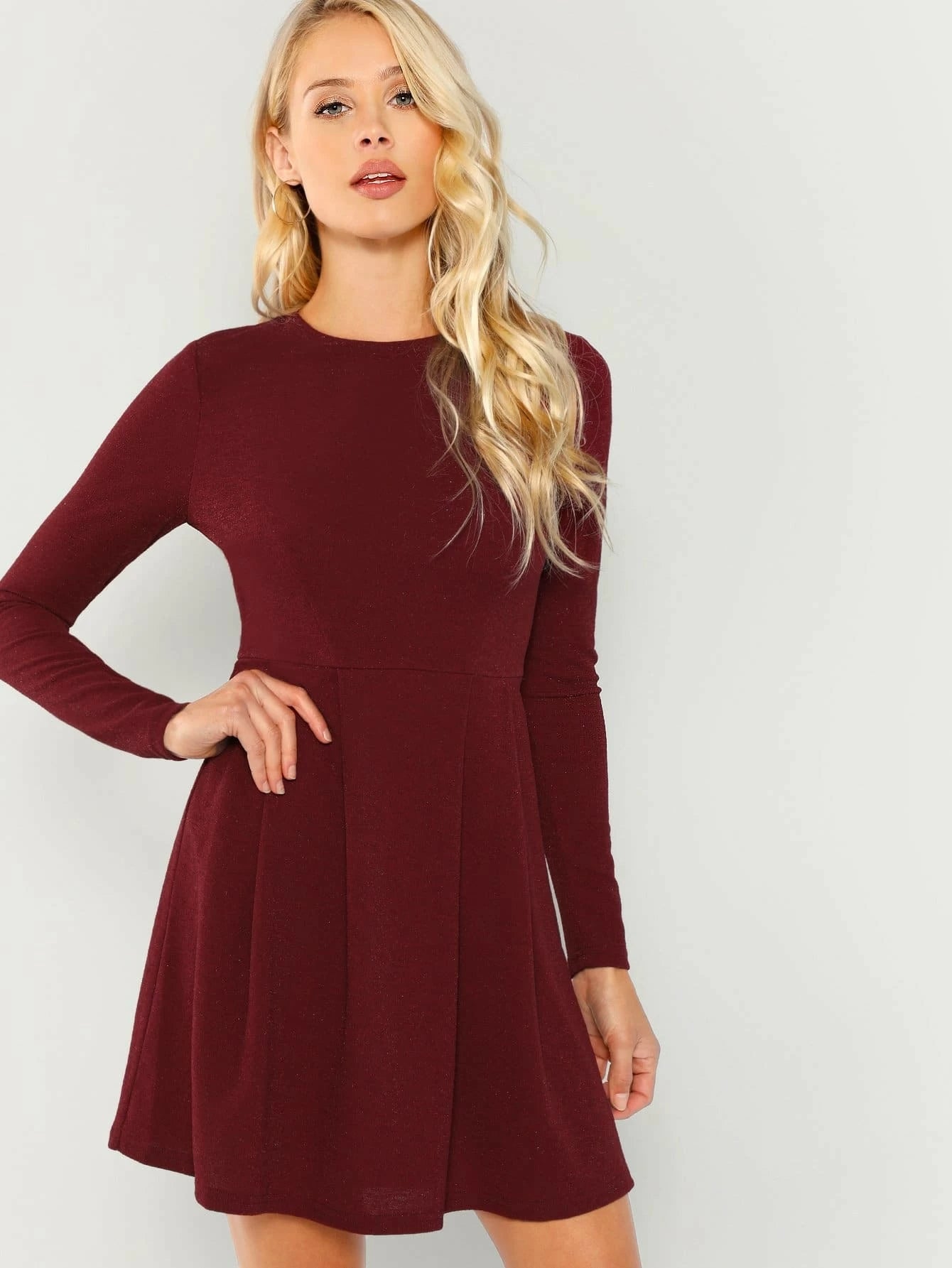 Women Knee Length Solid Fit and Flare Skater Dress- FunkyTradition