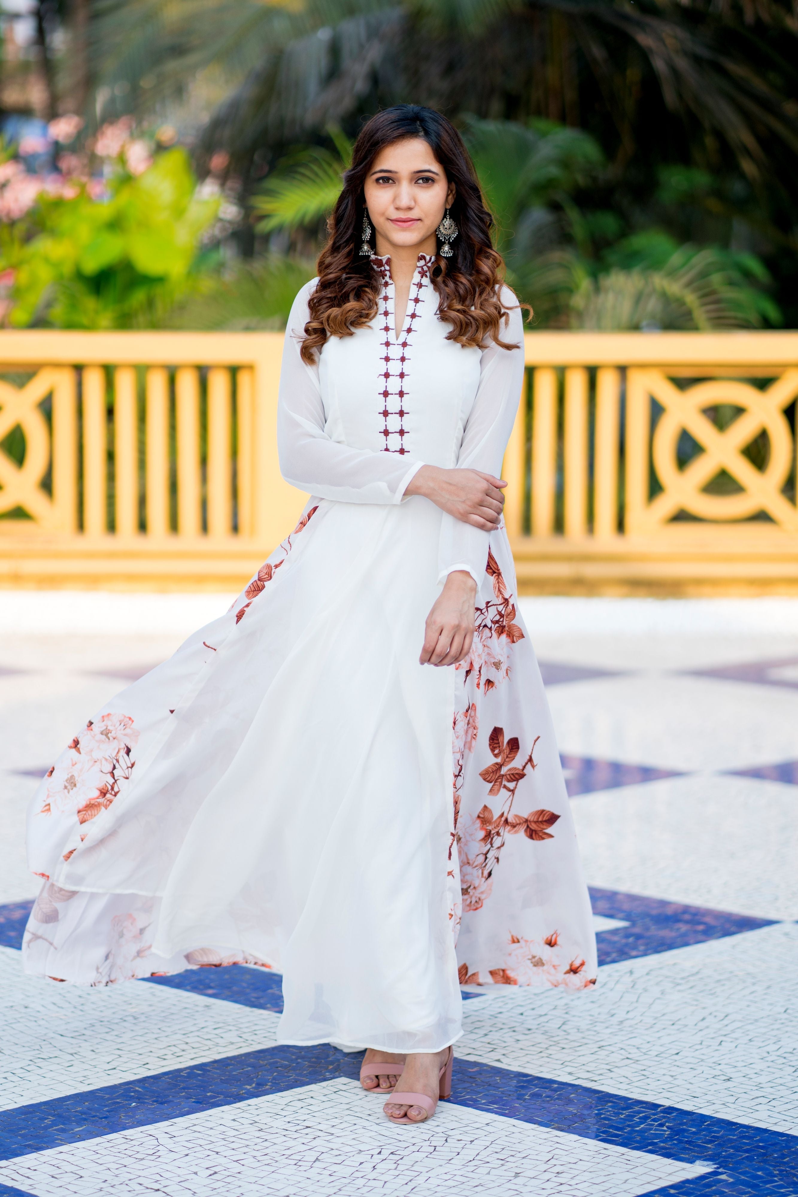 Women White Floral Printed Maxi Dress - Adiba Fashion
