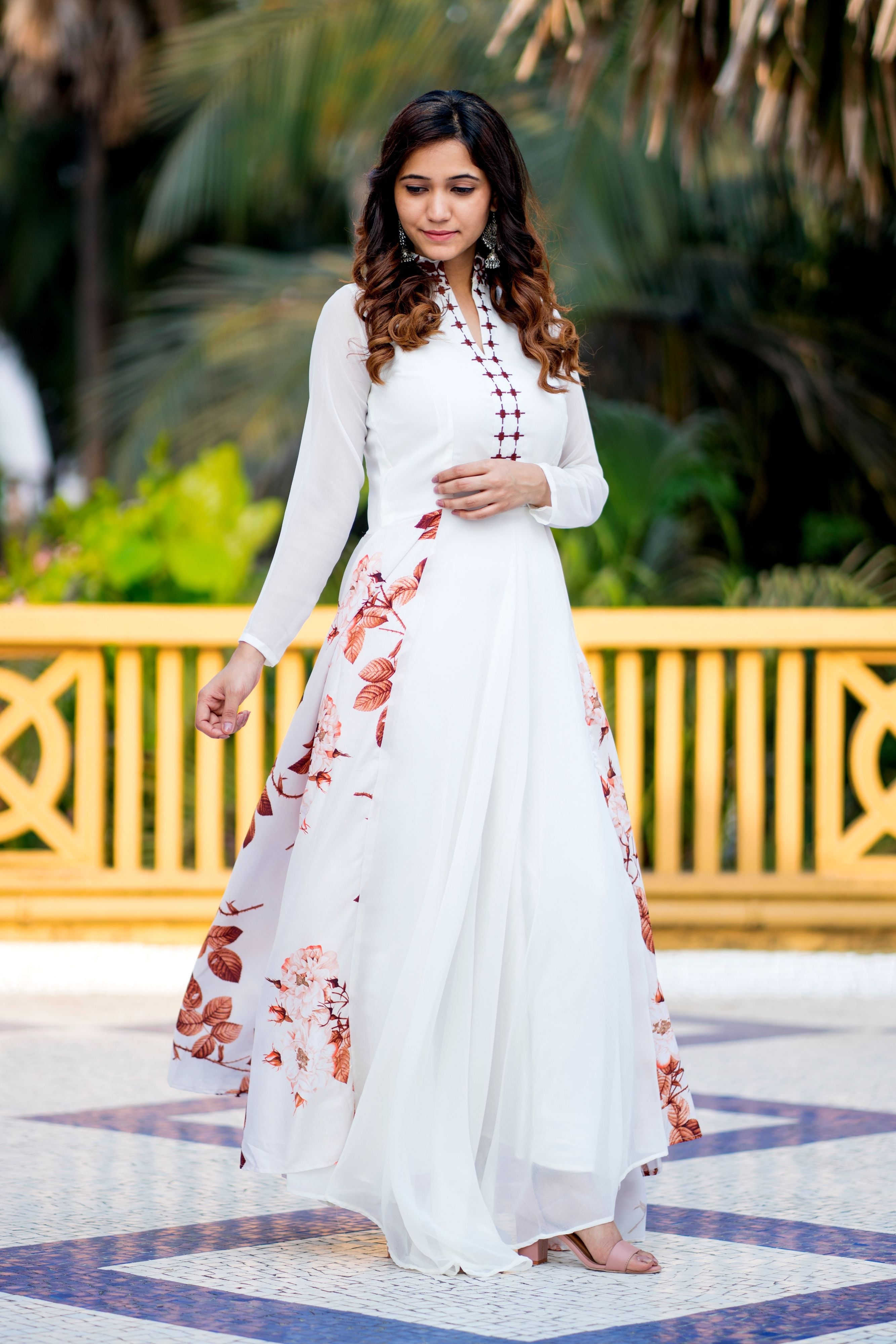 Women White Floral Printed Maxi Dress - Adiba Fashion