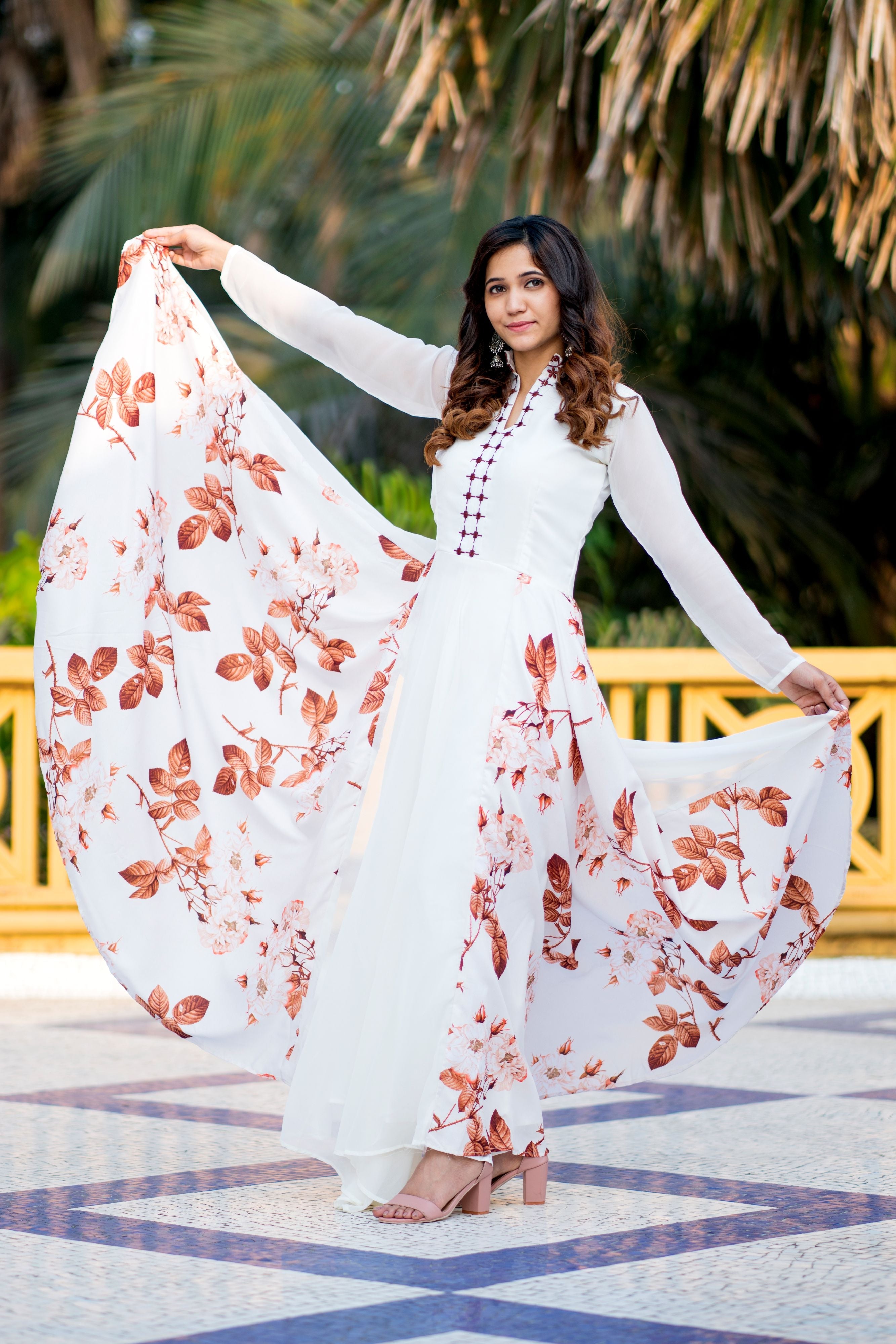 Women White Floral Printed Maxi Dress - Adiba Fashion