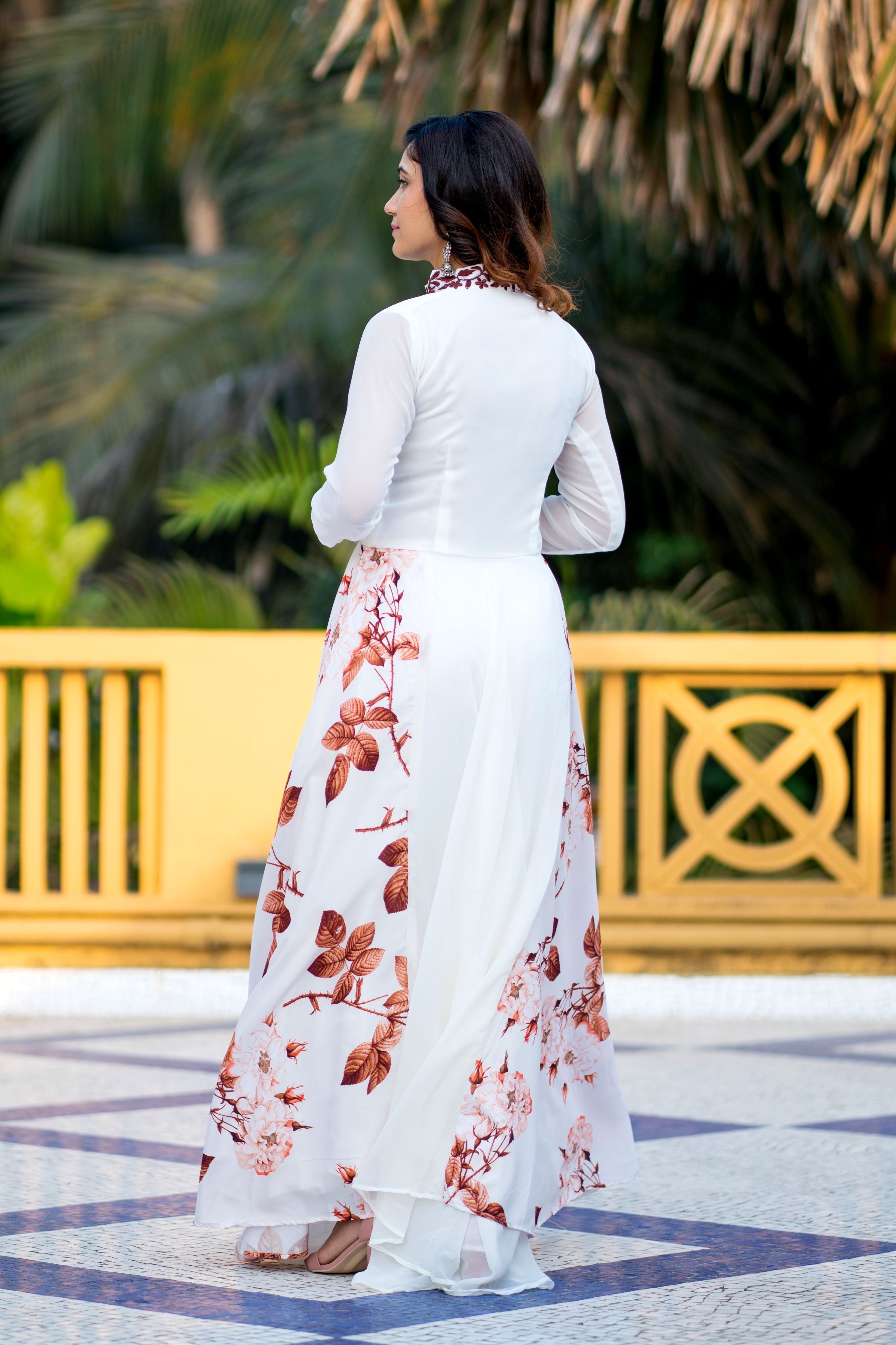 Women White Floral Printed Maxi Dress - Adiba Fashion