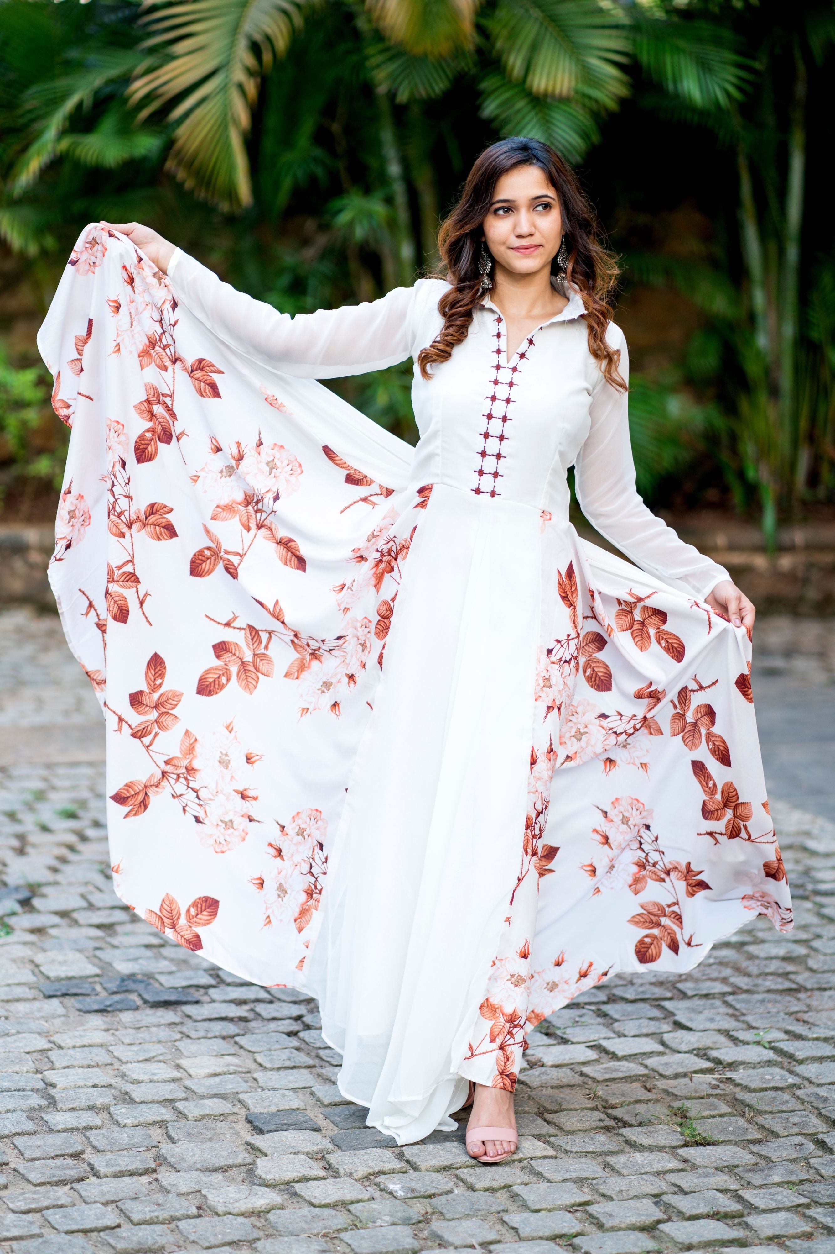 Women White Floral Printed Maxi Dress - Adiba Fashion