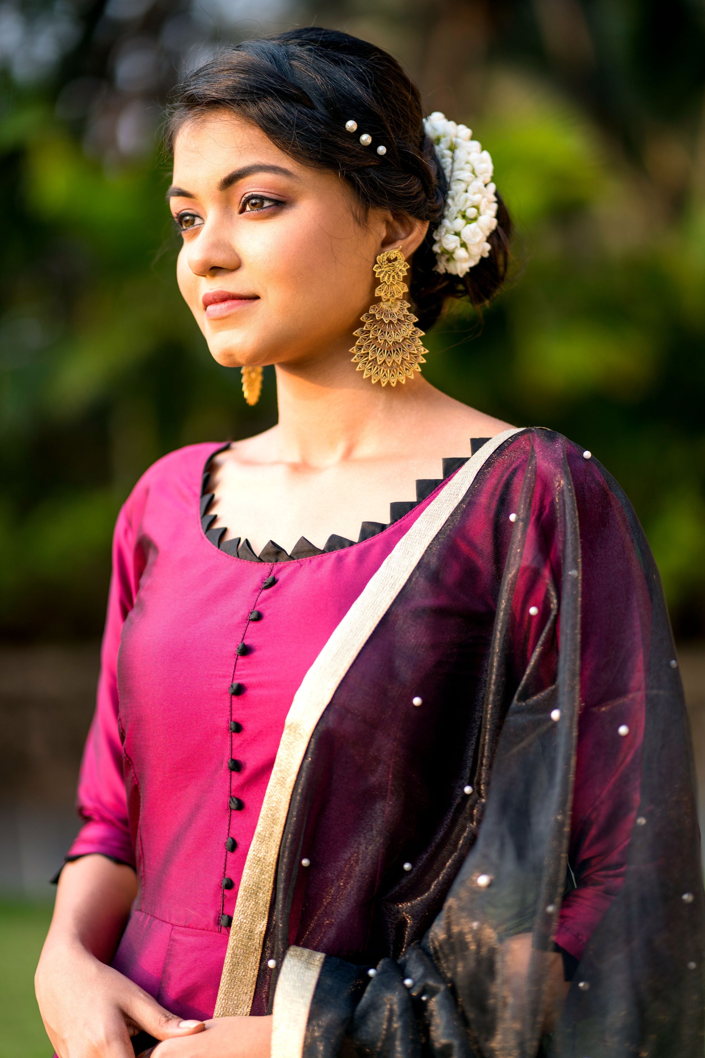 Women Purple Taffeta Silk Anarkali Gown With Dupatta- Adiba Fashion